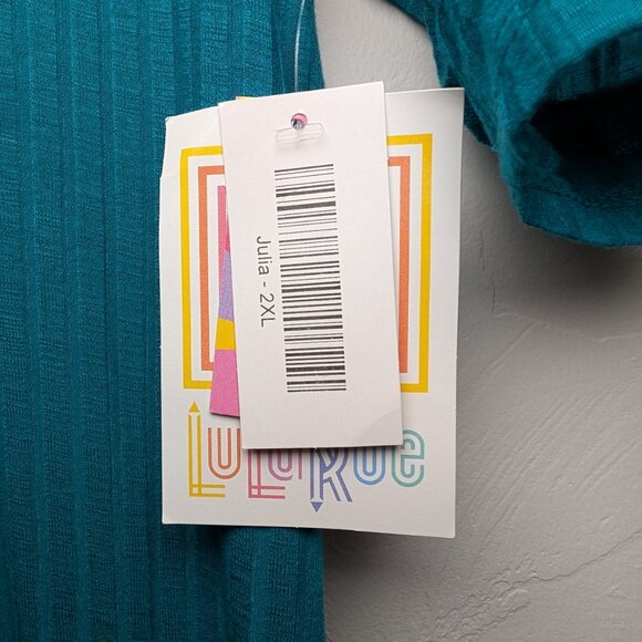 LuLaRoe Womens 2XL Julia Dress Midi Blue Ribbed Knit Bodycon Short Sleeve NWT - Picture 6 of 7